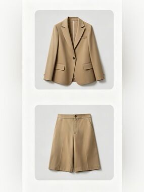 Women’s Tailored Tan Blazer & Shorts Set 98% Cotton 2% Spandex